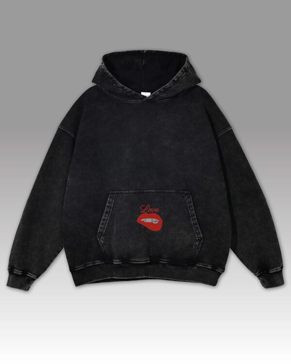 Bluza oversize z kapturem Love z motywem ust